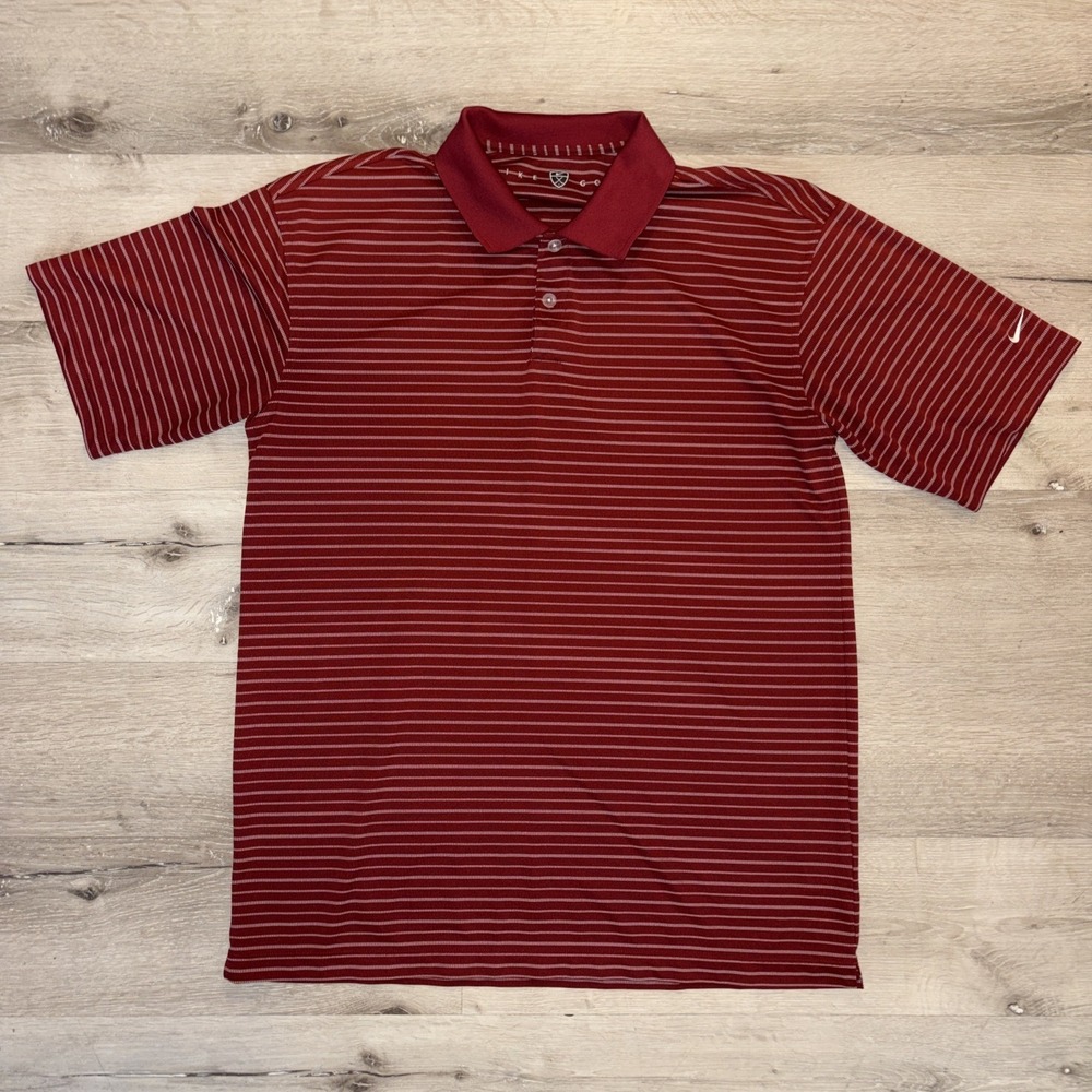Nike Golf Striped Polo Collared Shirt Short Sleeve Shirt Men's Large Maroon